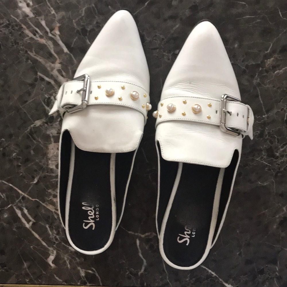 Shellys London Pearl Studded Buckle Mule